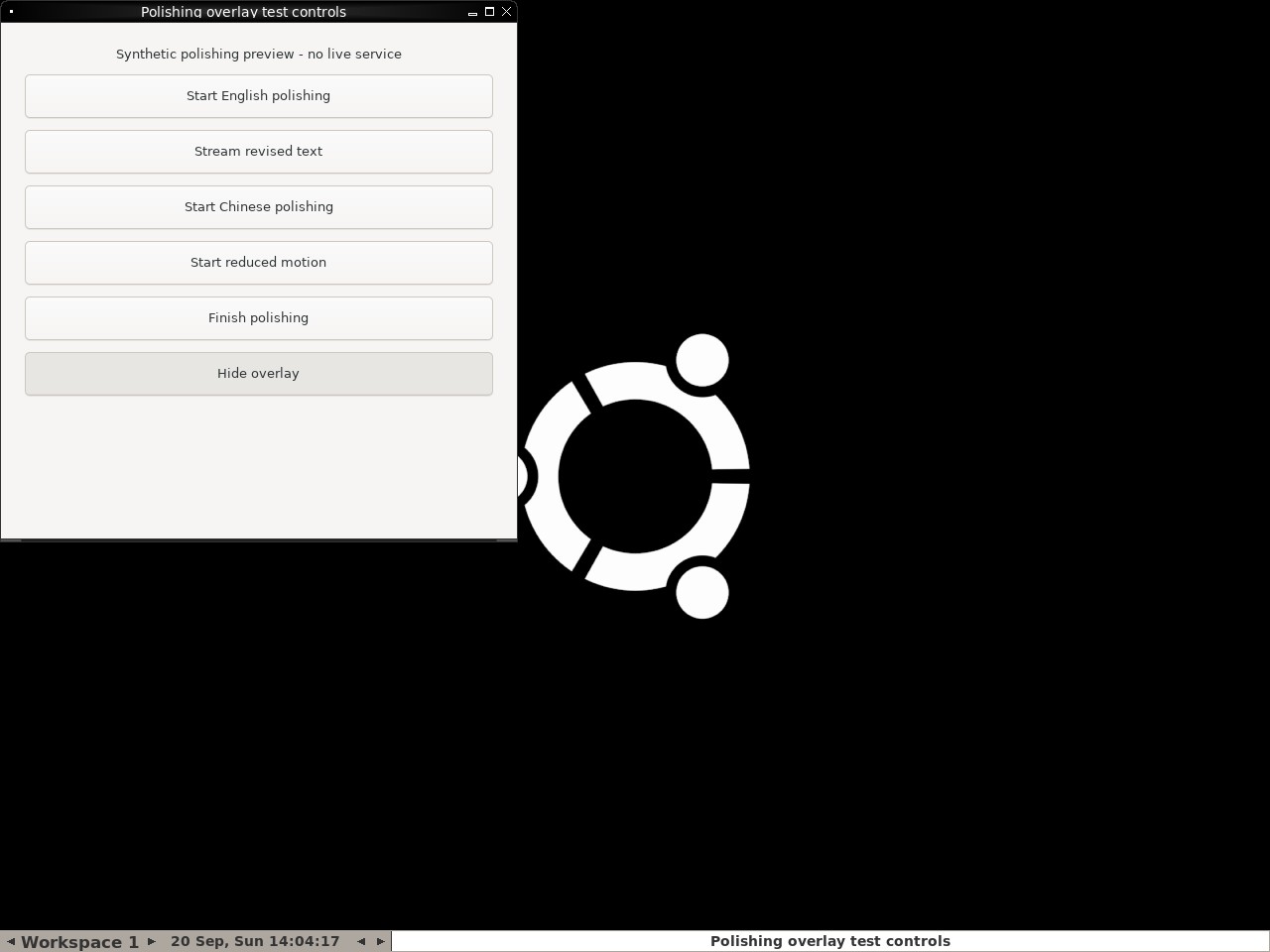 Polishing status stays separate from synthetic transcript node screenshot