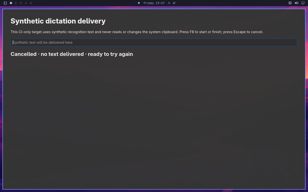 Cancel synthetic dictation without delivering text node screenshot