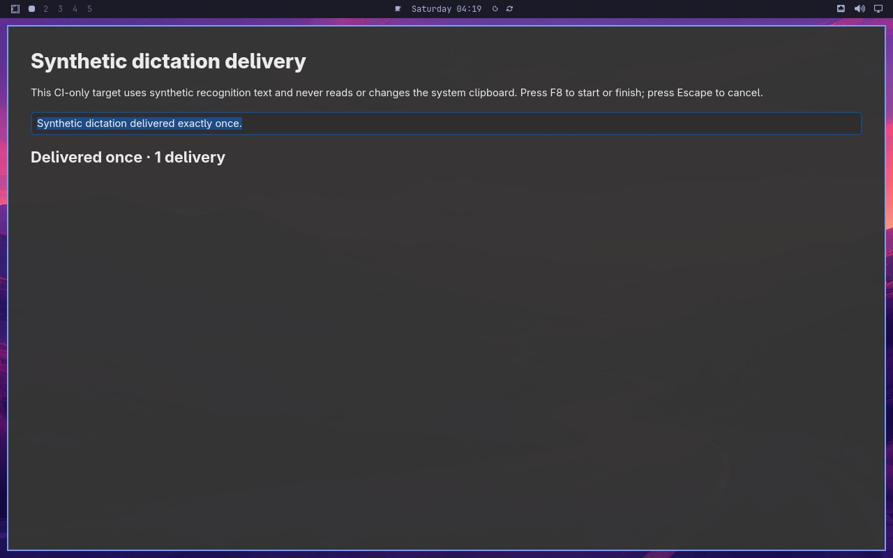 Deliver one synthetic dictation to the focused target node screenshot